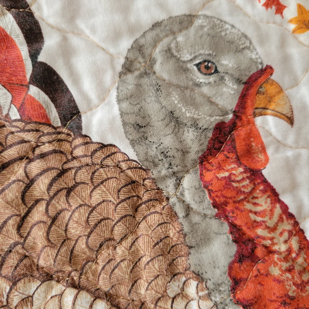 Quilted Turkey Placemats (6) Handmade Autumn Theme Leaves Farmhouse Cottage